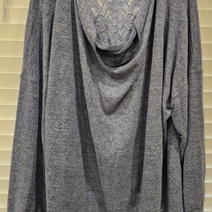 Chic Gray Crew Neck Sweater with Lace Accent